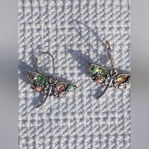 Vintage Dragon Fly/Firefly Silver Earrings With Stones